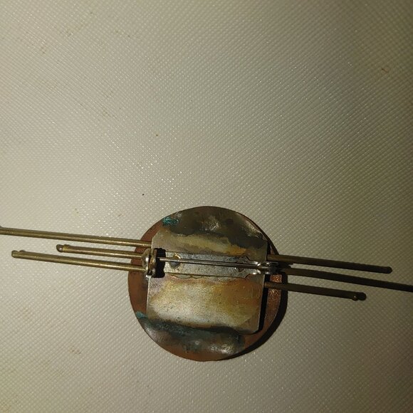 Vintage Copper Brass Brooch Steampunk Abstract Circular Design Artist Abstract - Picture 7 of 11